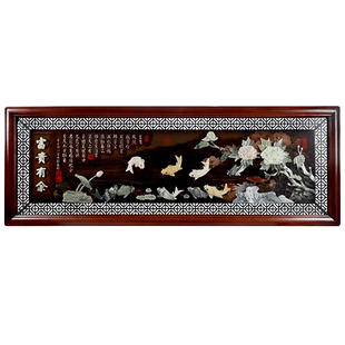 玉石雕刻山水国画 新中式装饰画 富贵有余客厅新居沙发背景墙挂画