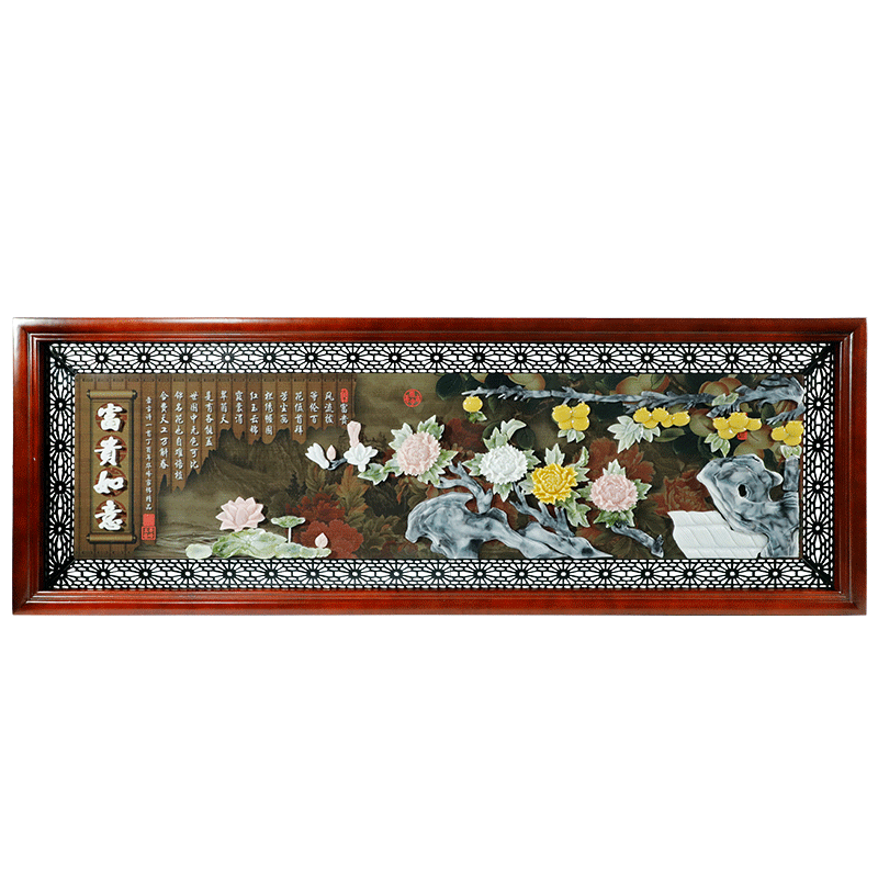 树脂立体新中式沙发背景墙国画