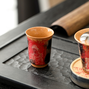 国风陶瓷敦煌主人杯品茗杯开片可养个人喝茶闻香杯品杯喝茶杯子