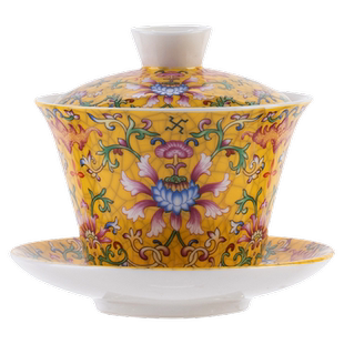 珐琅彩2025新款可以悬停旋转盖碗三才茶盏家用泡茶碗白瓷悬浮杯盖