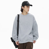 PKL纯色405g重磅灰色加绒圆领卫衣情侣厚款 美式 宽松套头上衣