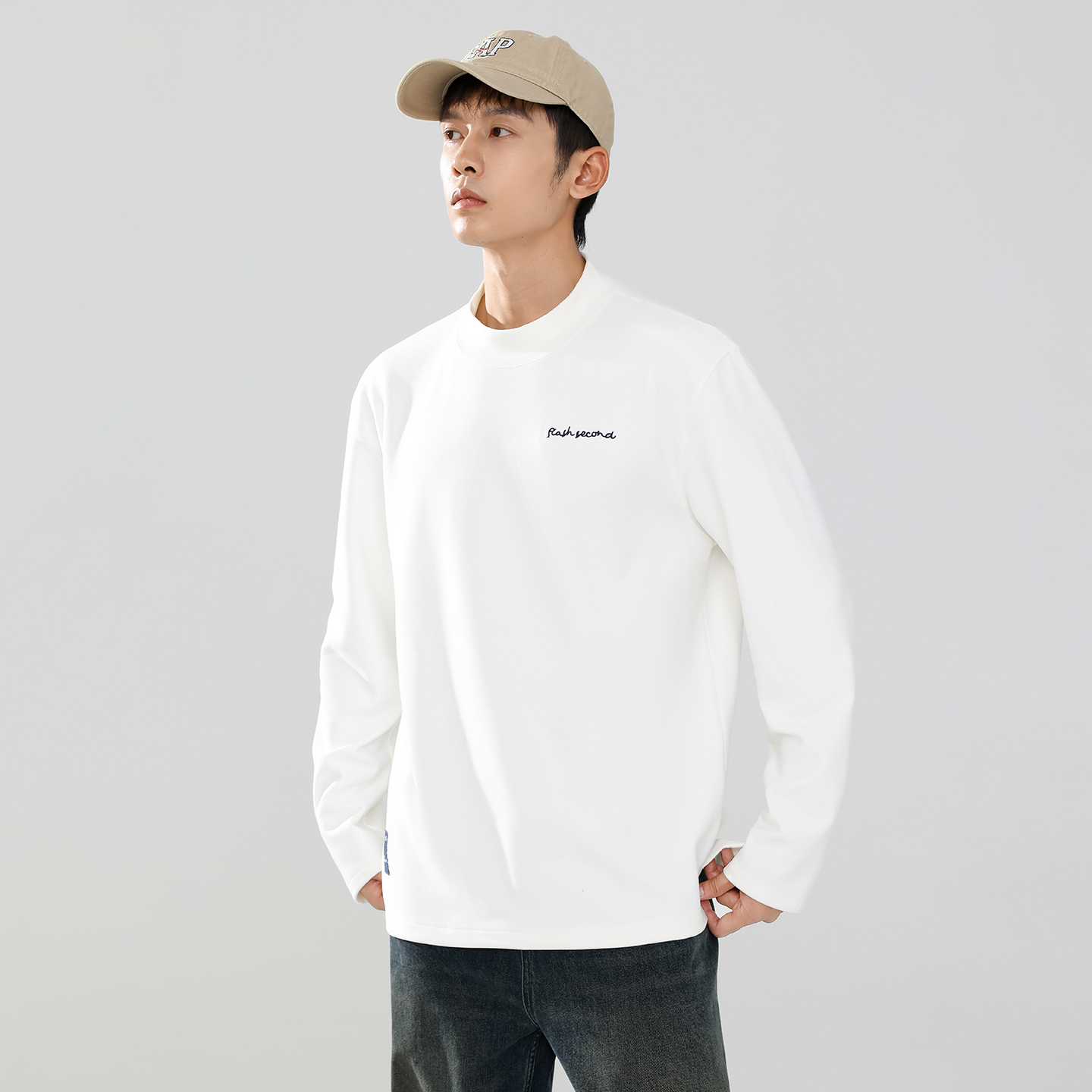 秋冬季双面德绒打底衫男半高领加绒保暖内搭重磅长袖T恤美式休闲