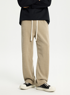 PKL冬季加绒博奥绒休闲裤男运动裤垂感宽松直筒雪尼尔加厚长裤子