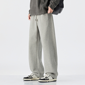 春秋320g休闲裤 男宽松直筒运动裤 三条杠设计卫裤 PKL 简约潮弯刀裤