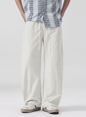 PKL冰感运动裤男春夏阔腿香蕉裤子男生宽松直筒大码弯刀休闲裤