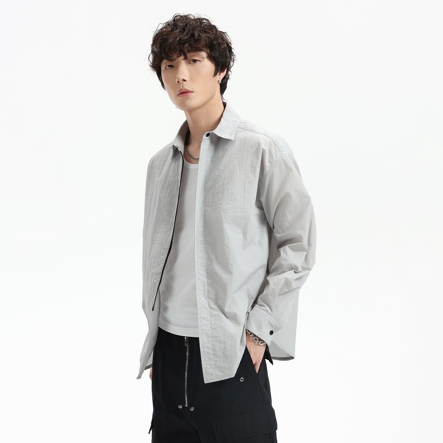 PKL 夏季轻薄UPF50+防晒服男生速干纯色开衫衬衣美式休闲简约百搭