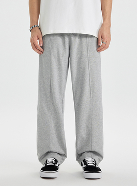 PKL 春夏薄款凉感运动裤男卫裤纯色拼接设计宽松直筒大码休闲长裤