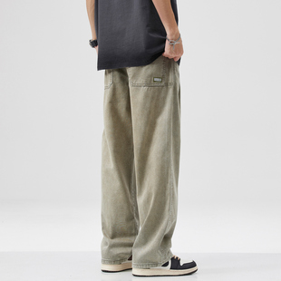 男宽松做旧酵素水洗百搭休闲裤 PKL纯棉复古浅蓝色美式 直筒牛仔裤