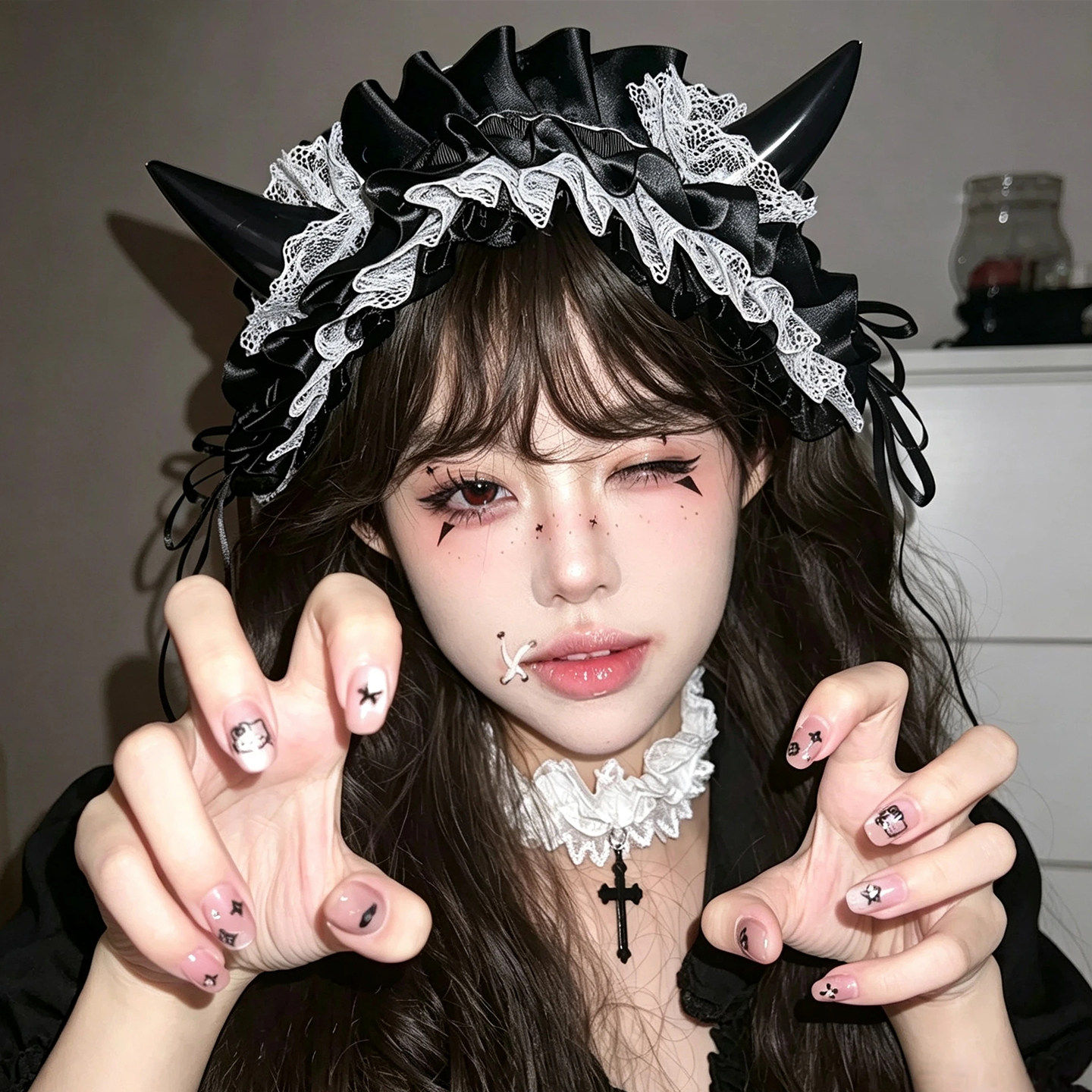 恶魔角发带万圣节cos装饰y2k暗黑哥特风lolita装扮小魔女发箍头饰