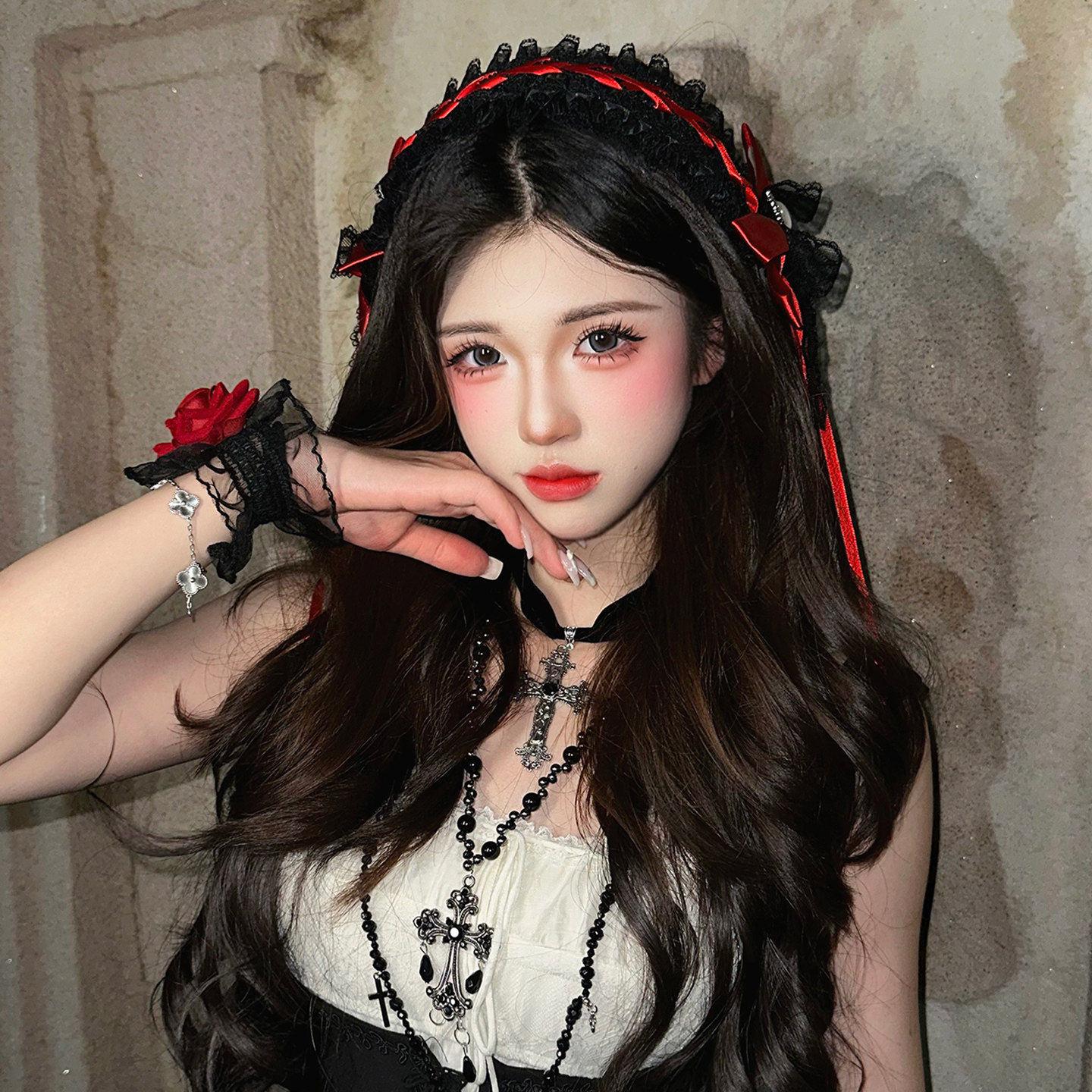 Lolita头饰红色蝴蝶结发带小恶魔cos漫展配饰辣妹穿搭拍照道具