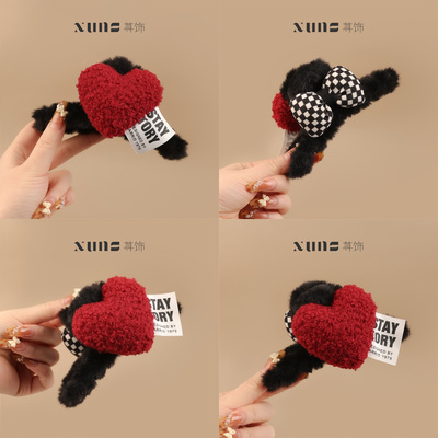 超大号毛绒抓夹安可拉红爱心蝴蝶盘发鲨鱼夹后脑勺发量多夹子头饰