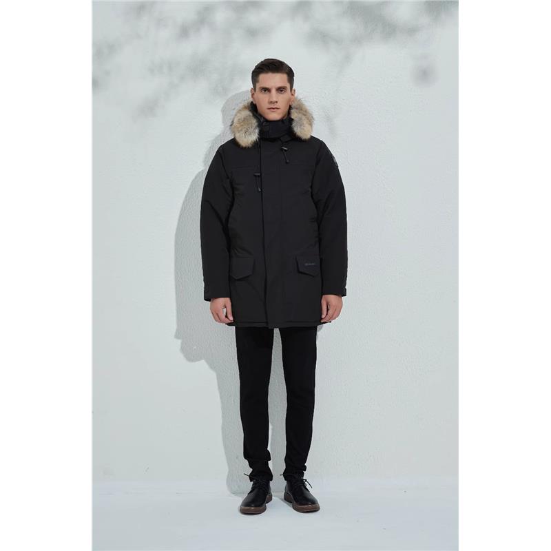 出口日本2025加拿大羽绒服男士中长款防风黑标女大码派克大衣狼毛