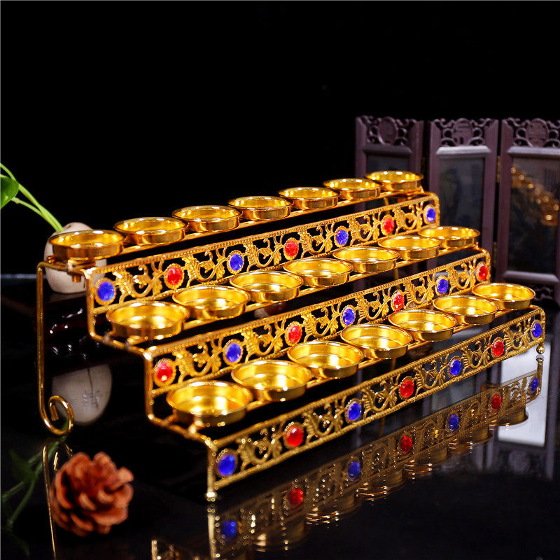 镂空酥油灯灯架七星莲花灯架供灯架家用21盏灯座长明灯蜡烛台