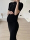 孕妇装 圆领S型显瘦黑色针织裙 高弹连衣裙气质复古赫本风长裙修身
