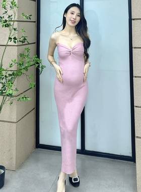 孕妇夏季港味复古气质连衣裙纯欲抹胸显瘦开叉背心裙冰丝吊带长裙