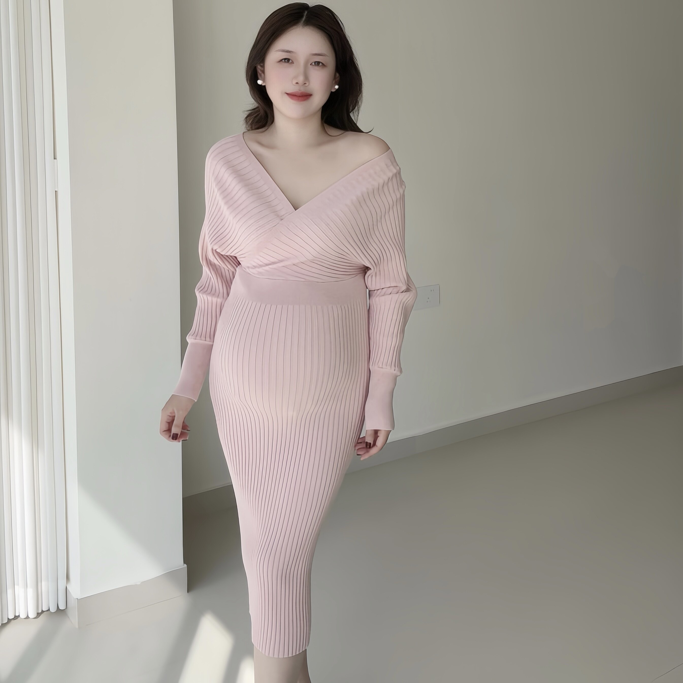 孕妇港风弹力打底针织裙