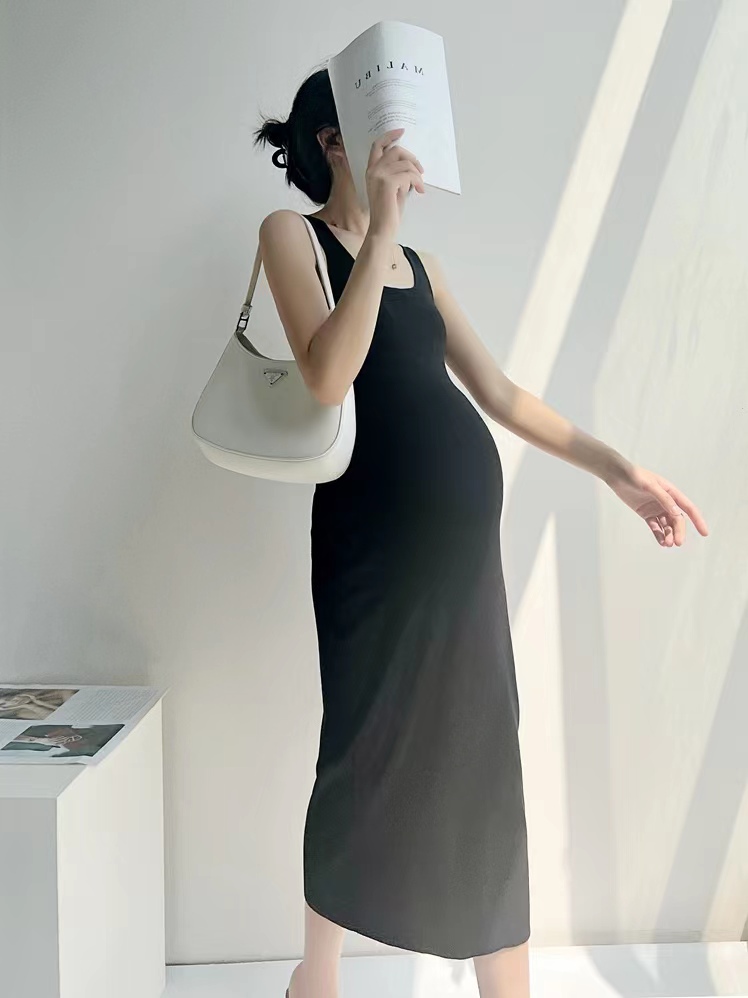 孕婦修身顯瘦背心裙方領內搭長裙