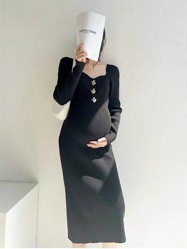 孕妇春季针织长裙显瘦连衣裙