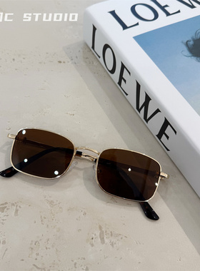 金边茶色复古墨镜女高级感ins港风度假防紫外线可配度数太阳镜男