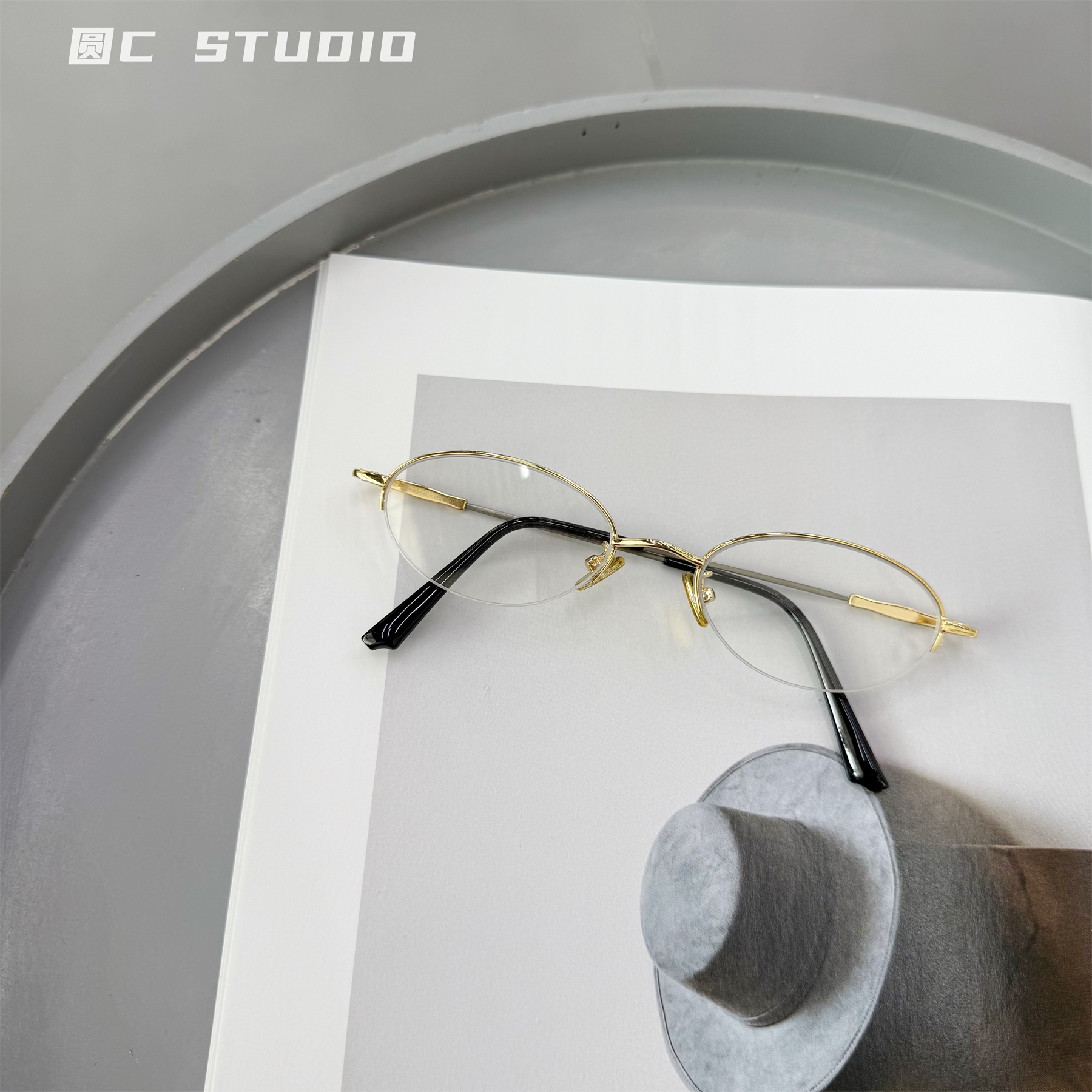 日系半框椭圆小脸近视眼镜架女高智感斯文平光镜素颜配度数眼镜男