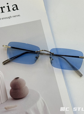 方形无边框高级感时髦辣妹太阳镜