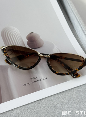 时髦老钱风复古半框豹纹墨镜圆脸