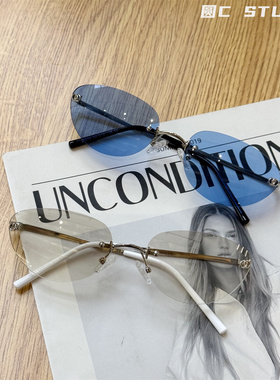 中古风小框时髦蓝色墨镜防紫外线