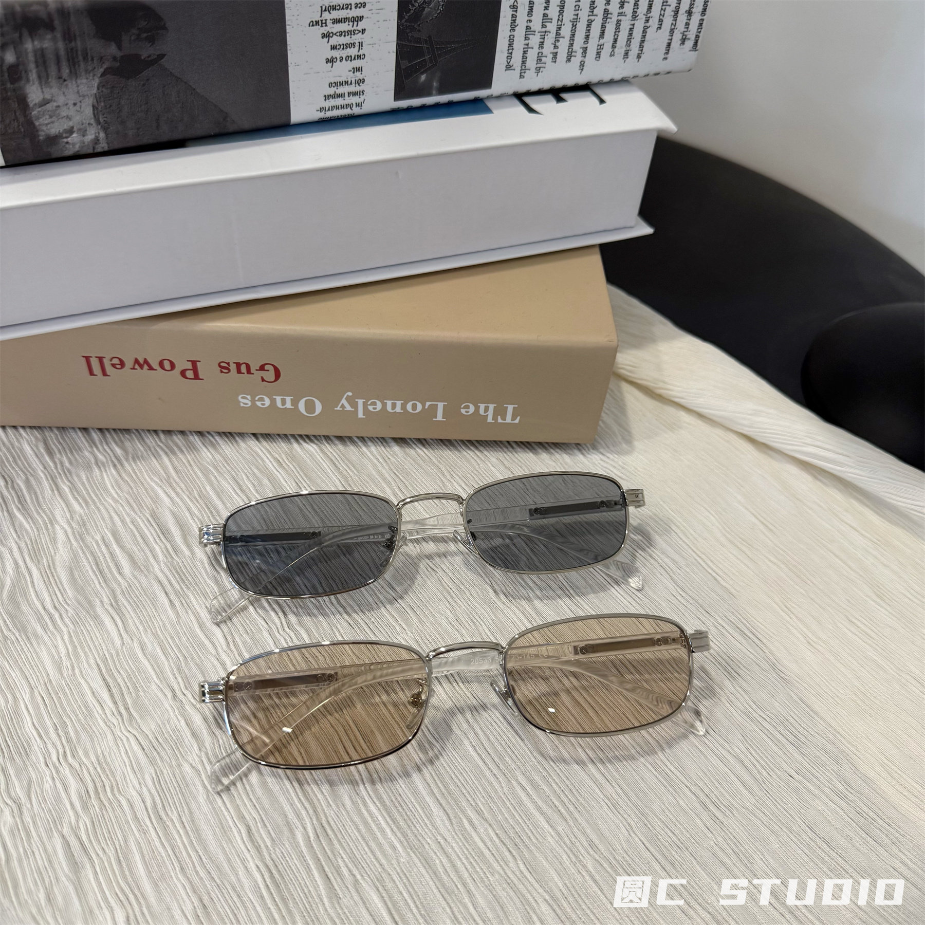 欧美新款浅色方形小框太阳镜女复古金属高级感小脸墨镜男可配度数