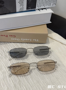 欧美新款浅色方形小框太阳镜女复古金属高级感小脸墨镜男可配度数