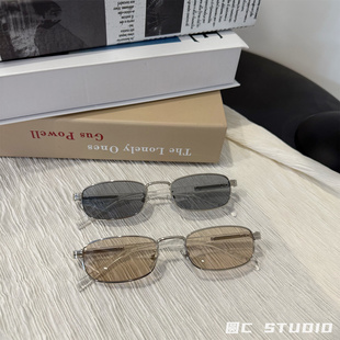 欧美新款浅色方形小框太阳镜女复古金属高级感小脸墨镜男可配度数