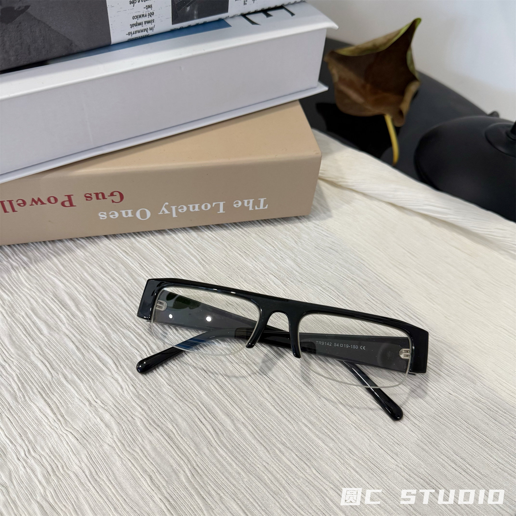 日系半框黑色复古平光镜素颜凹造型眼镜架女可配近视度数眼镜框男