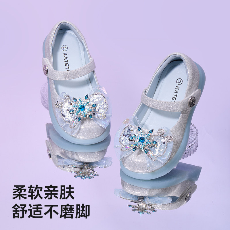 卡特兔水晶鞋闪亮鞋小女孩小皮鞋