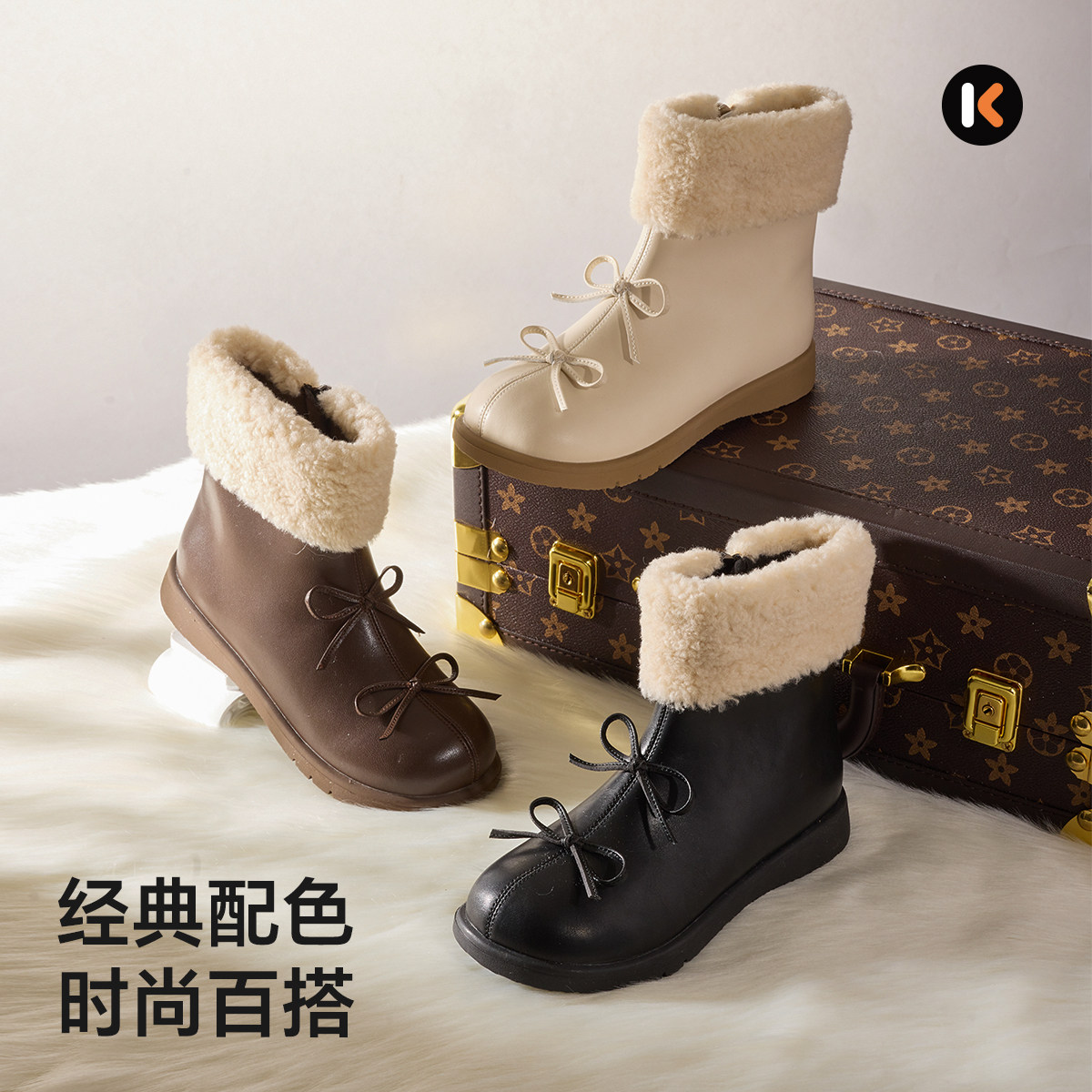 卡特兔女童冬季防滑加绒马丁靴