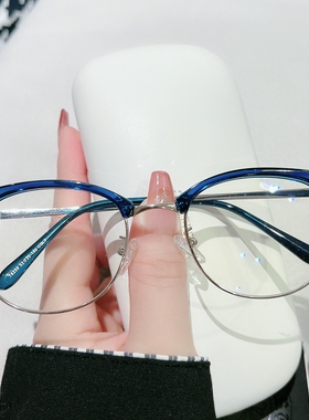 素颜黑框眼镜框男平光镜女半框近视眼镜可配有度数镜片大脸镜架