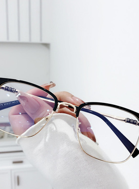 商务半框眼镜男潮可配近视有度数防蓝光大圆脸复古眼睛框架女护目