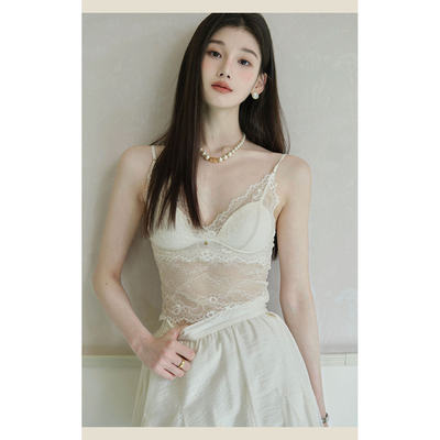 丘比特 纯欲feel提花蕾丝带胸垫美背纯欲吊带上衣