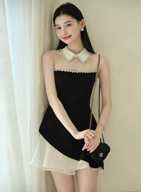 冰萃 “优雅的黑天鹅”设计感无袖娃娃领收腰连衣裙