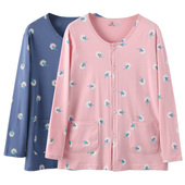 全棉妈妈家居服上衣空调衫 宽松大码 开衫 纯棉睡衣中老年女春秋长袖