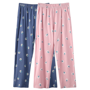 老年人纯棉睡裤女春秋大码单件长裤夏季妈妈高腰薄款全棉家居裤