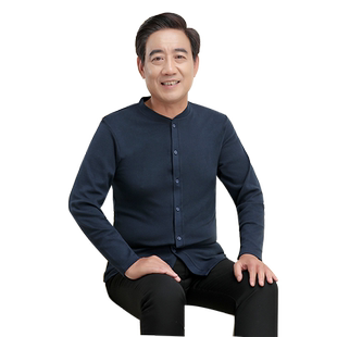 中老年开衫秋衣男士系扣纯棉单件上衣保暖内衣大码老年人棉毛衫男