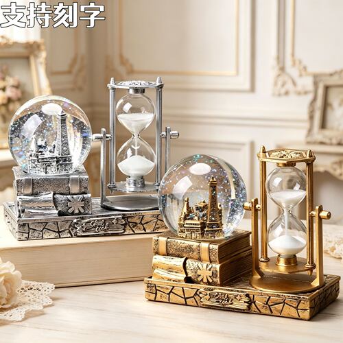 复古沙漏计时器雪花水晶球音乐盒