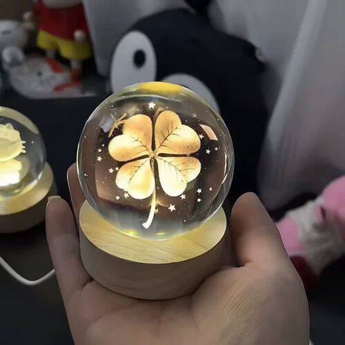 四叶草发光水晶球小夜灯桌面摆件
