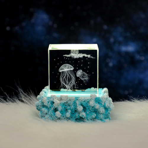 海洋梦幻水母水晶方形小夜灯摆件
