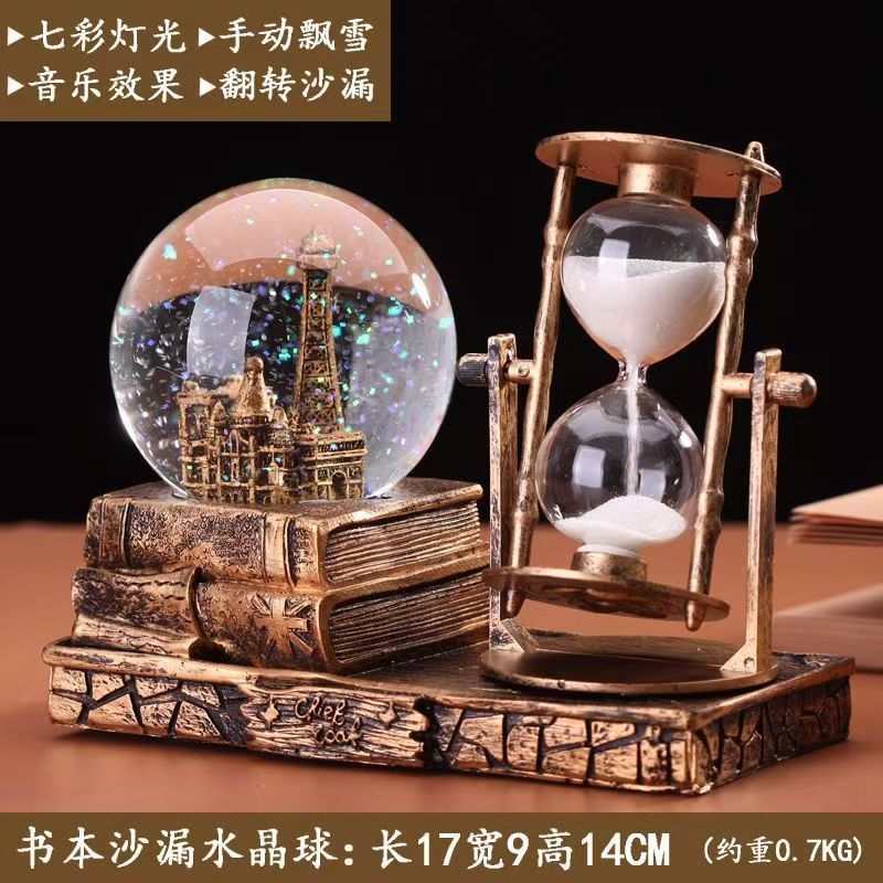 复古沙漏计时器雪花水晶球音乐盒生日礼物送女生创意文艺范高级感
