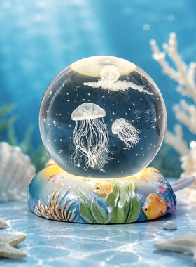 海洋梦幻水母水晶球小夜灯摆件