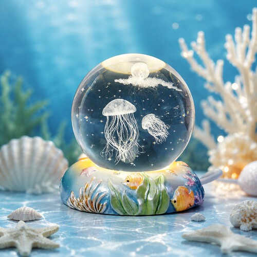 海洋梦幻水母水晶球小夜灯摆件