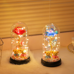 永生玫瑰花金箔花小夜灯生日礼物送女生女友实用氛围灯妇女节礼物