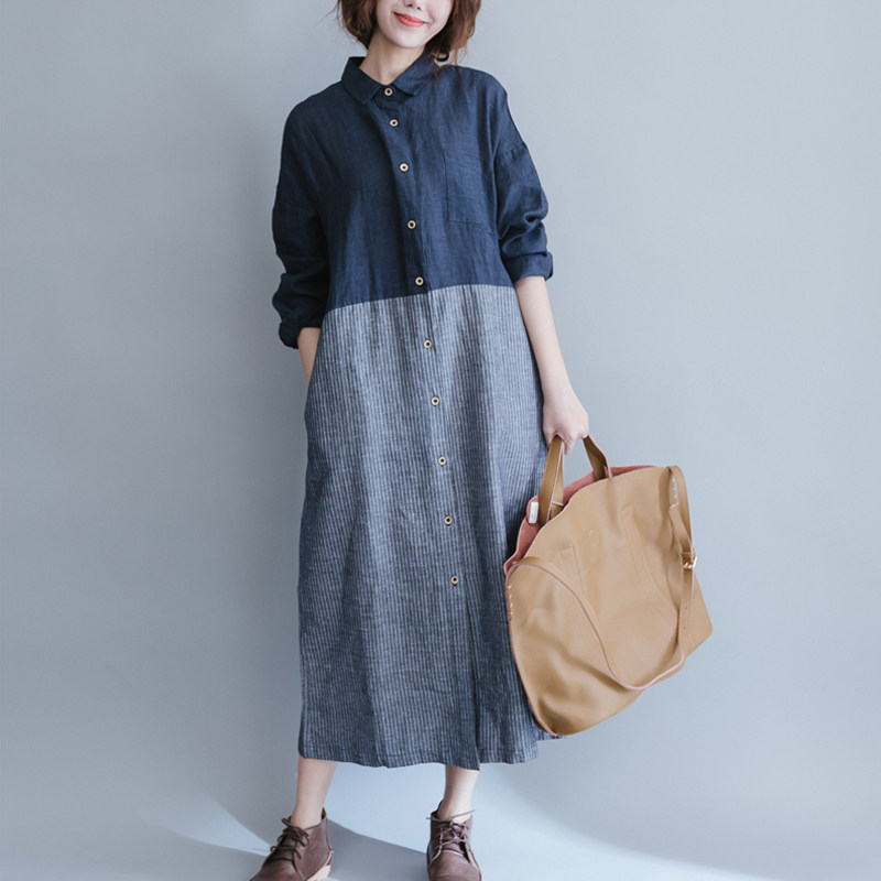 文艺大码女装春秋装胖妹妹衬衫连衣裙200斤胖mm长袖衬衣棉麻长裙在类目 女装/女士精品, 大码女装中 - 来自Buy2taobao.com提供专业的淘宝代购服务