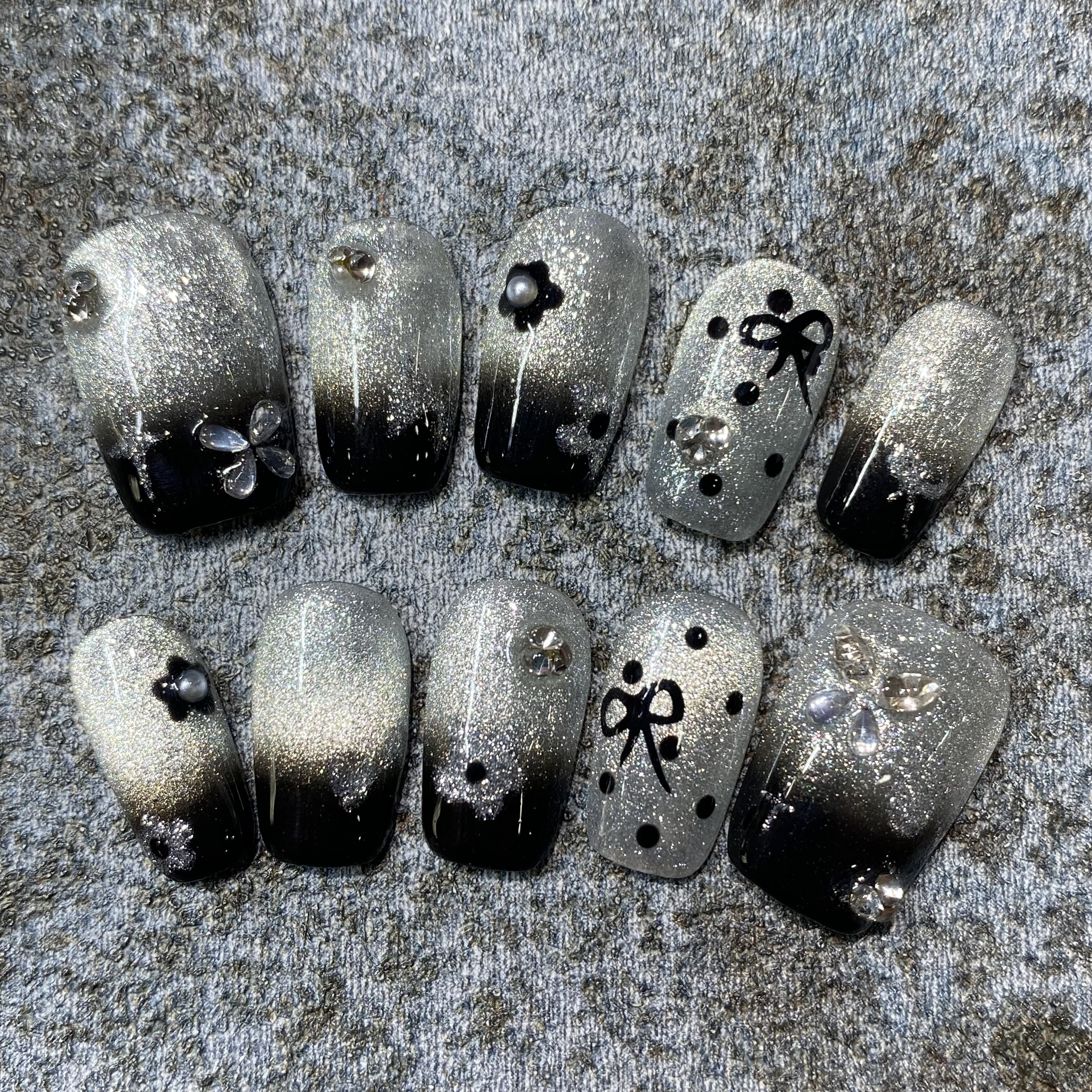 手工定制手绘蝴蝶结猫眼穿戴甲