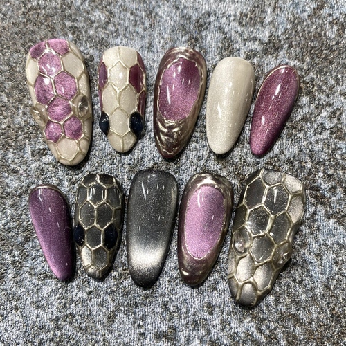 【魅影蟒纹】天美蛇纹纯手工穿戴甲带钻爆闪定制高级感可拆卸美甲
